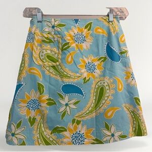Lilly Pulitzer Womens 4 Blue Yellow Patch Pocket Lined Paisley Preppy Mini Skirt